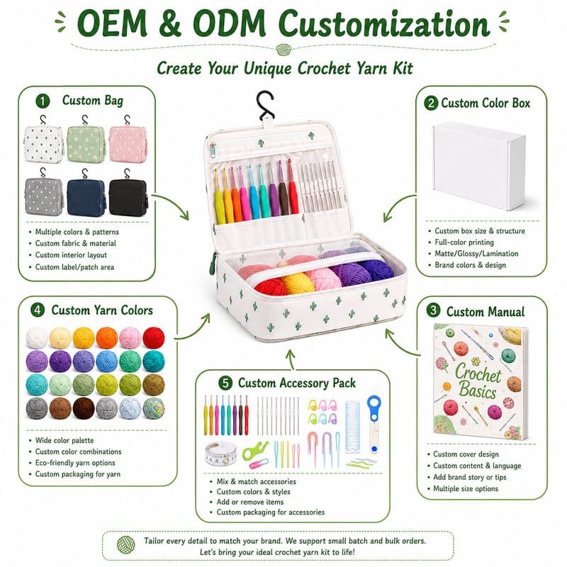 Portable crochet kit with hanging organizer embroidered detail