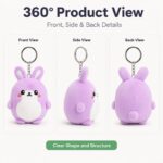 Purple bunny plush keychain front side back view