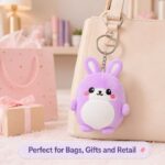 Purple bunny plush keychain stitching detail