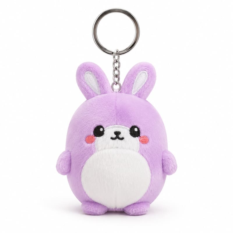 Purple bunny plush keychain front view