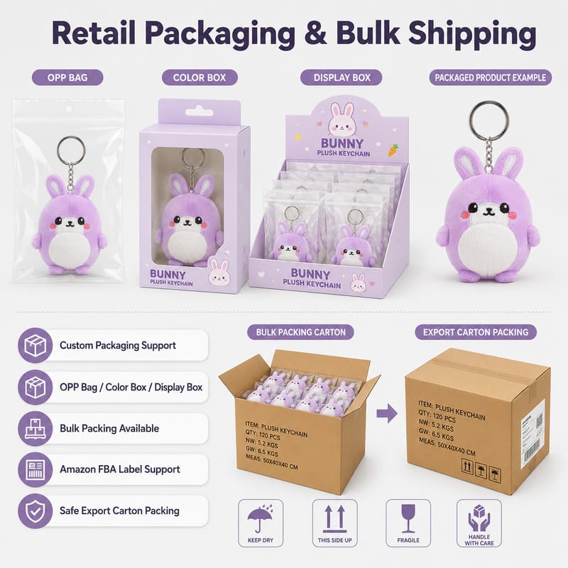 Purple bunny plush keychain design detail