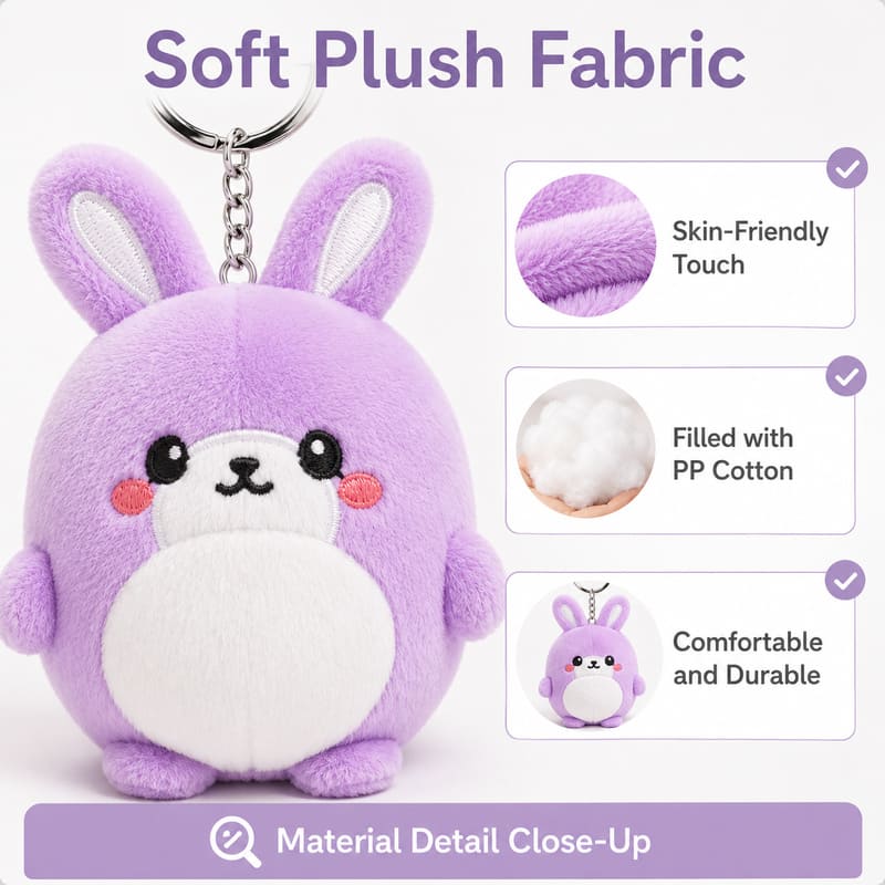 Purple bunny plush keychain size reference