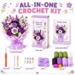 Purple rose crochet bouquet kit for beginners front side back view