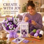 Purple rose crochet bouquet kit for beginners stitching detail