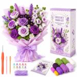 Purple rose crochet bouquet kit for beginners front view