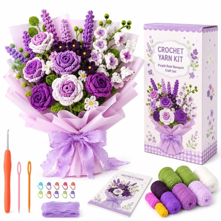 Purple Rose Crochet Bouquet Kit for Beginners for Wholesale OEM/ODM Yarn Craft Programs