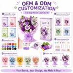 Purple rose crochet bouquet kit for beginners embroidered detail