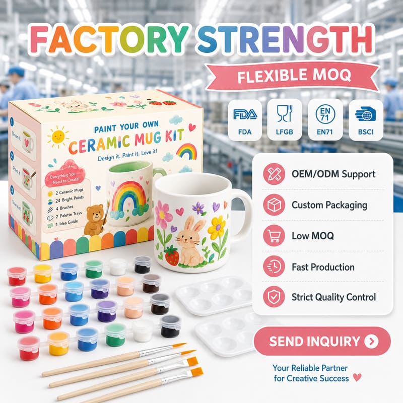Rainbow bunny mug painting kit design detail