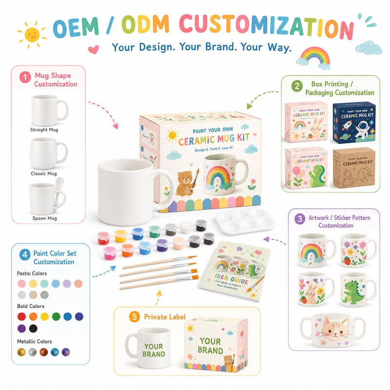 Rainbow bunny mug painting kit embroidered detail