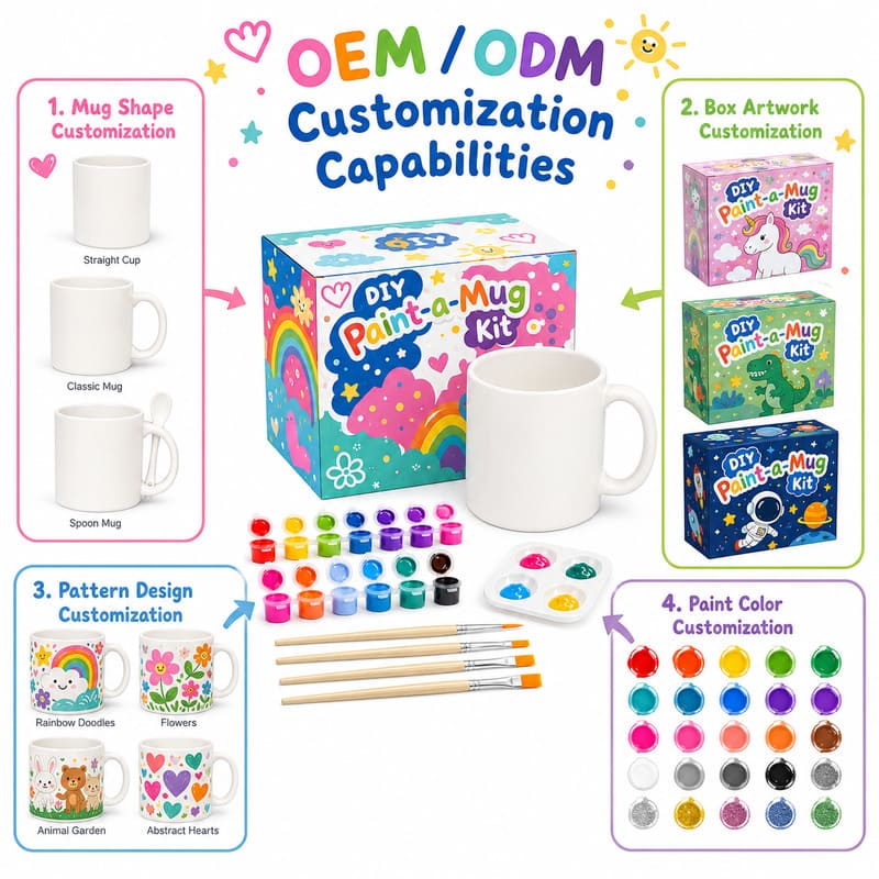 Rainbow ceramic mug painting kit embroidered detail