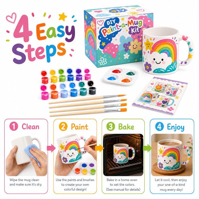 Rainbow ceramic mug painting kit size reference