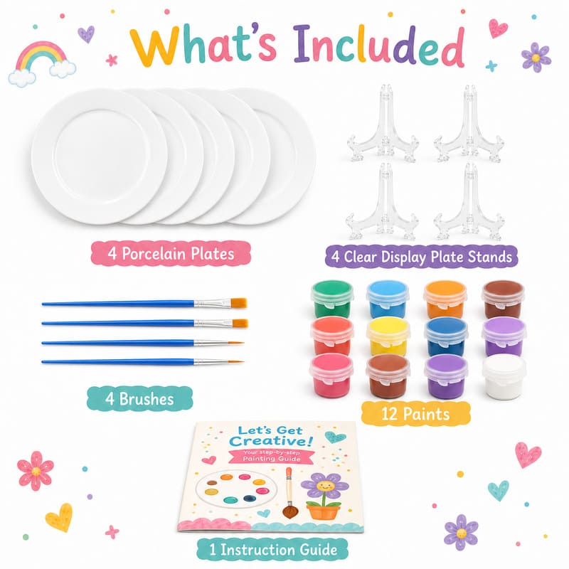 Rainbow ceramic plate painting kit front side back view