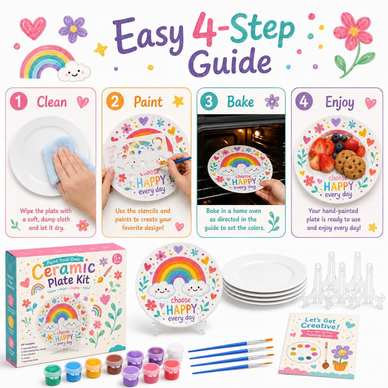 Rainbow ceramic plate painting kit size reference