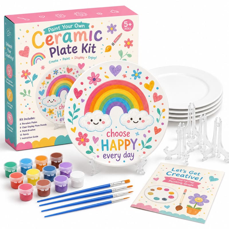 Rainbow ceramic plate painting kit front view