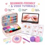 Rainbow crochet starter kit with storage case size reference