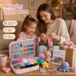 Rainbow crochet starter kit with storage case stitching detail