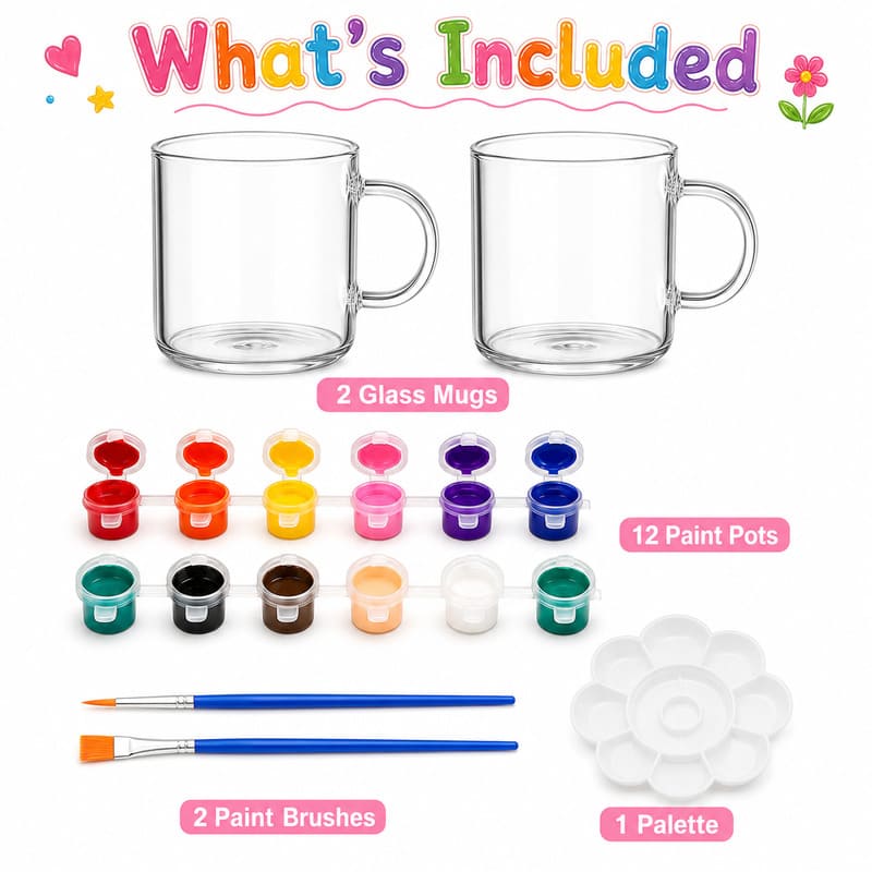 Rainbow glass mug painting kit front side back view