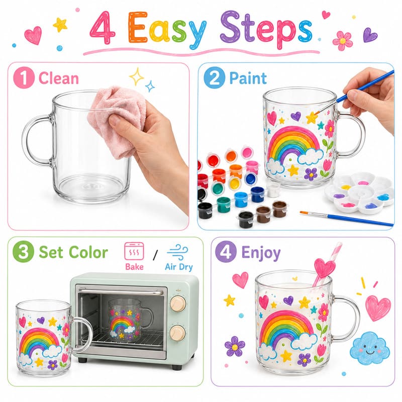 Rainbow glass mug painting kit size reference