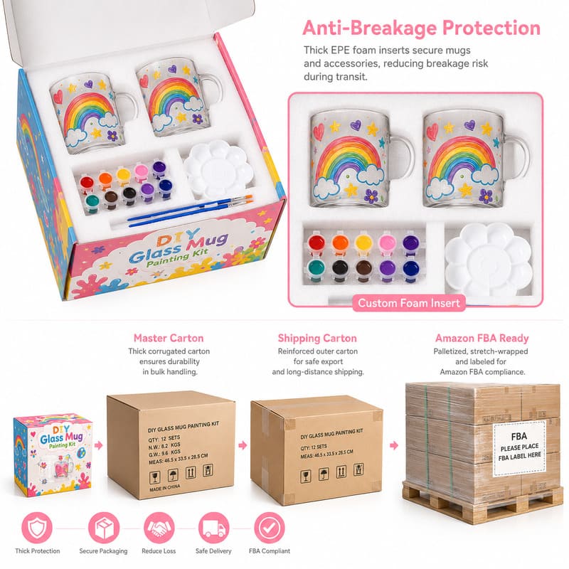 Rainbow glass mug painting kit stitching detail