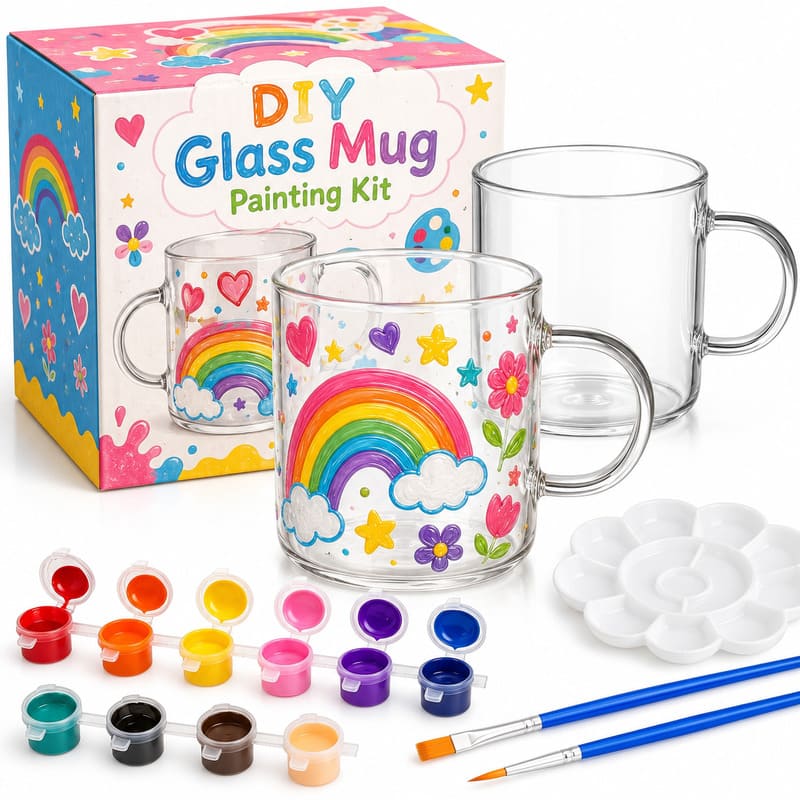 Rainbow glass mug painting kit front view