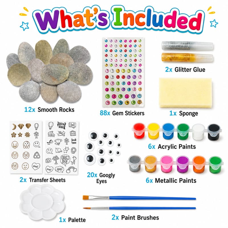 Rainbow rock painting kit for kids – wholesale oem/odm kids craft set front side back view
