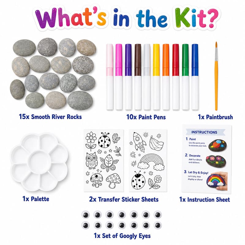 River rock painting kit for kids – wholesale oem/odm kids craft set front side back view