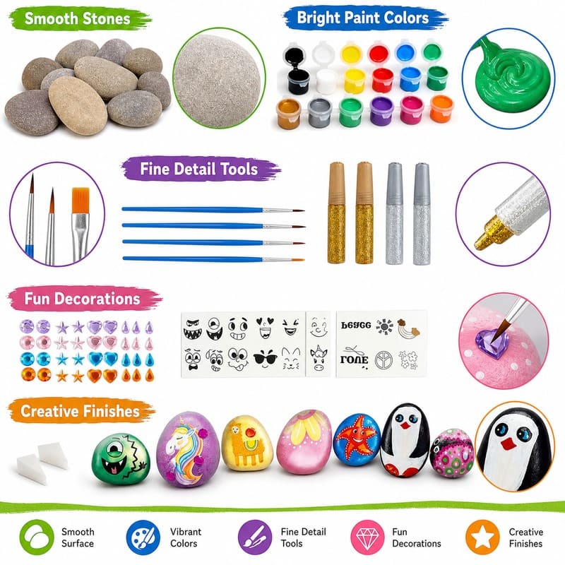 Rock decorating kit for kids – wholesale oem/odm kids craft set front side back view