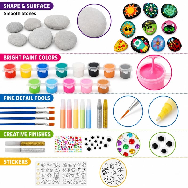Rock painting set for kids – wholesale oem/odm kids craft set front side back view