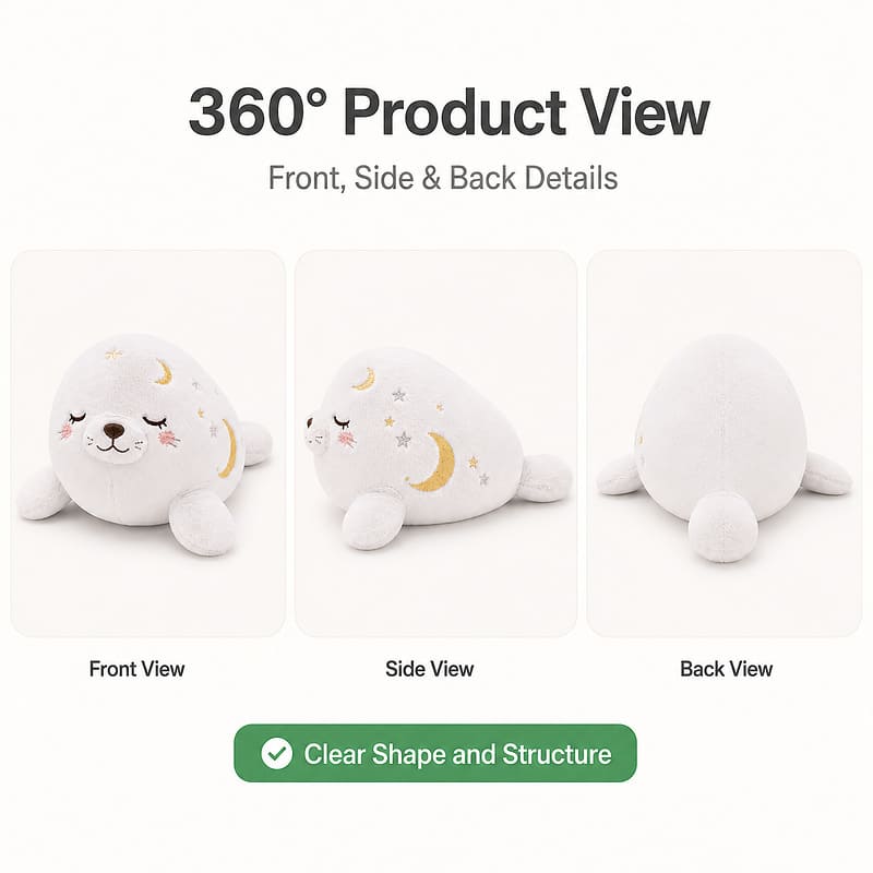 Sleeping seal plush pillow front side back view