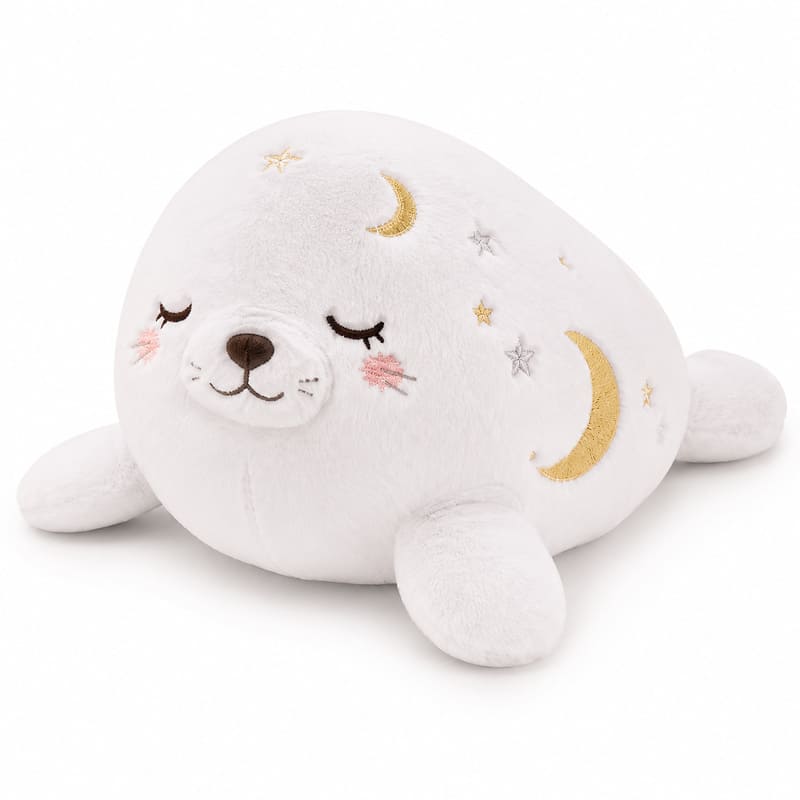 Sleeping seal plush pillow front view