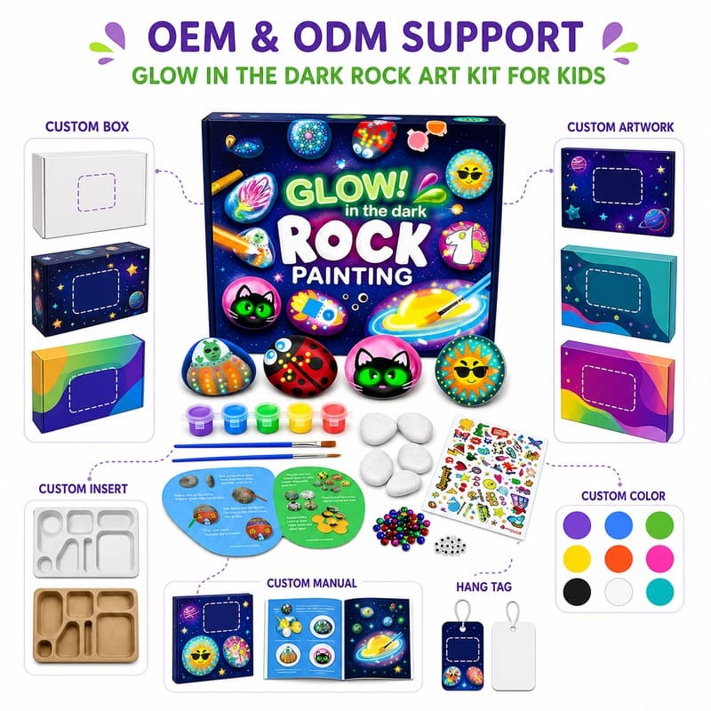 Space glow-in-the-dark rock painting kit for kids – wholesale oem/odm kids craft set front side back view