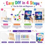 Starry night canvas painting kit with easel size reference