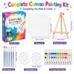 Starry night canvas painting kit with easel front side back view