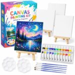 Starry night canvas painting kit with easel front view