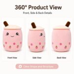 Strawberry boba tea plush pillow front side back view