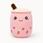 Strawberry boba tea plush pillow front view