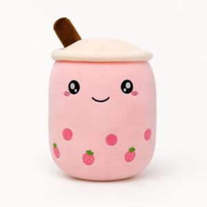 Strawberry Boba Tea Plush Pillow for B2B wholesale and OEM promotional plush projects