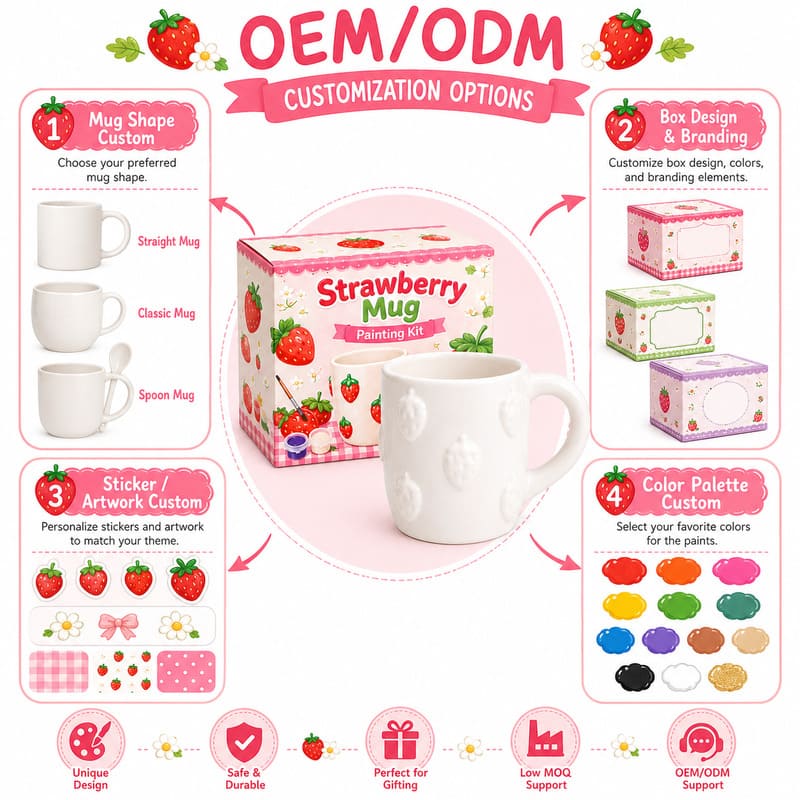 Strawberry ceramic mug painting kit embroidered detail