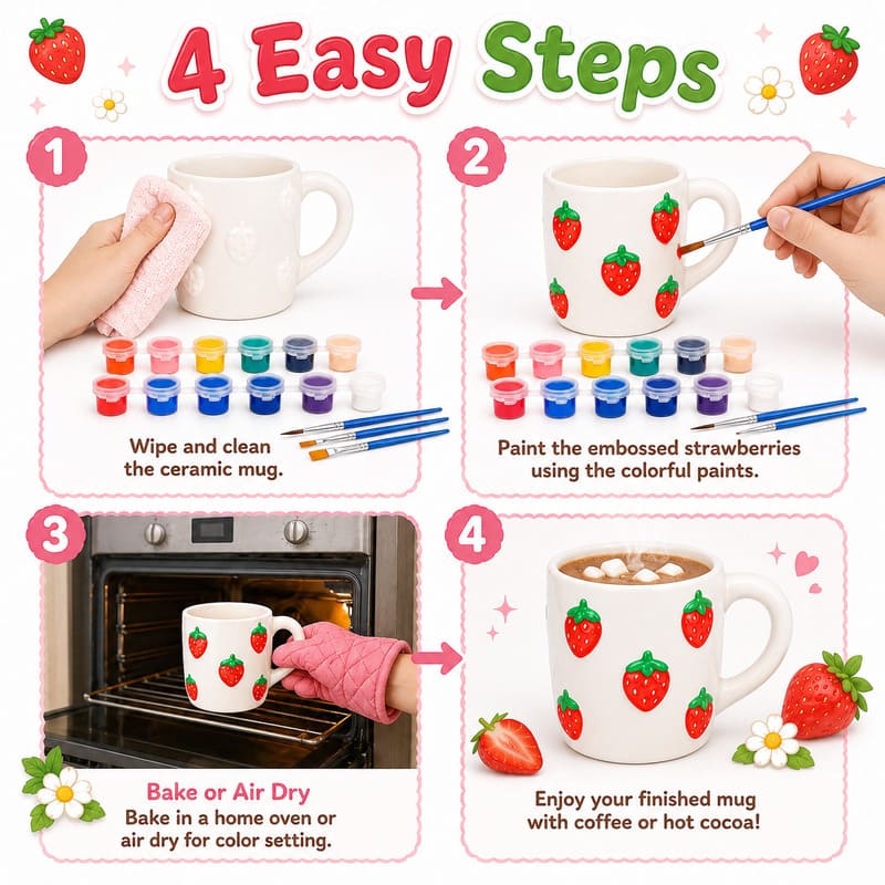 Strawberry ceramic mug painting kit size reference