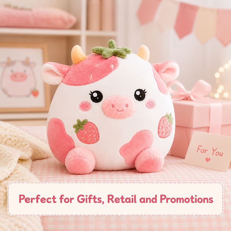 Strawberry cow plush toy stitching detail