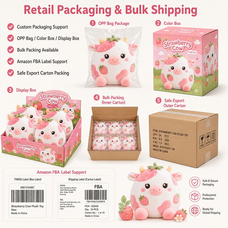 Strawberry cow plush toy design detail