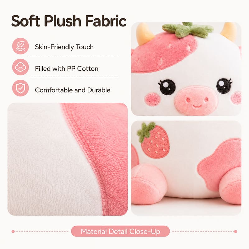 Strawberry cow plush toy size reference