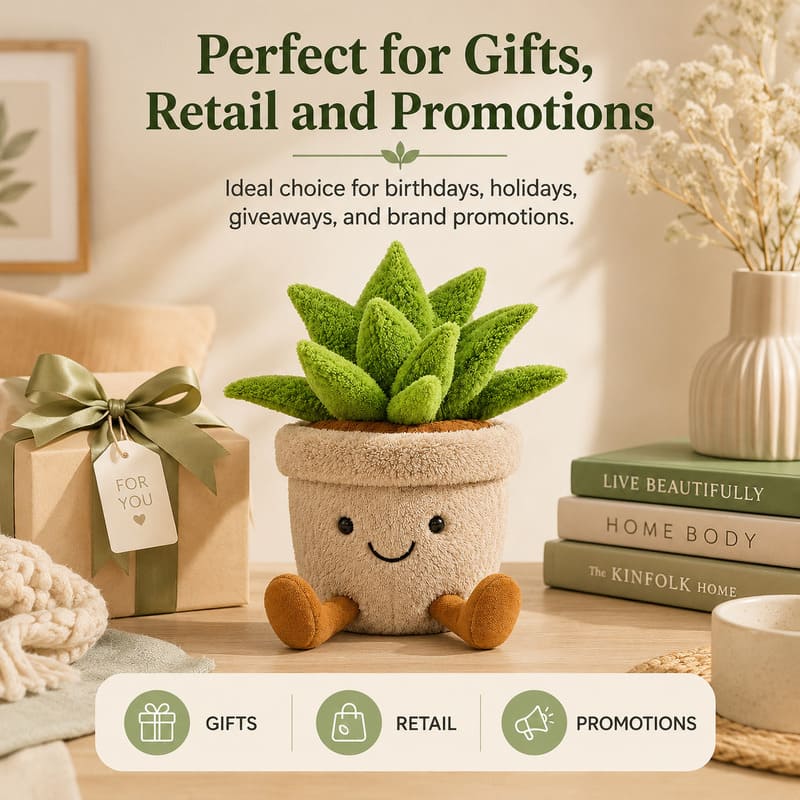 Succulent potted plant plush toy stitching detail