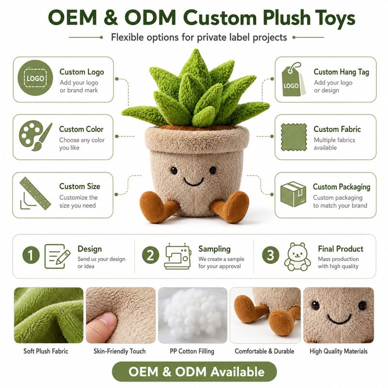 Succulent potted plant plush toy design detail