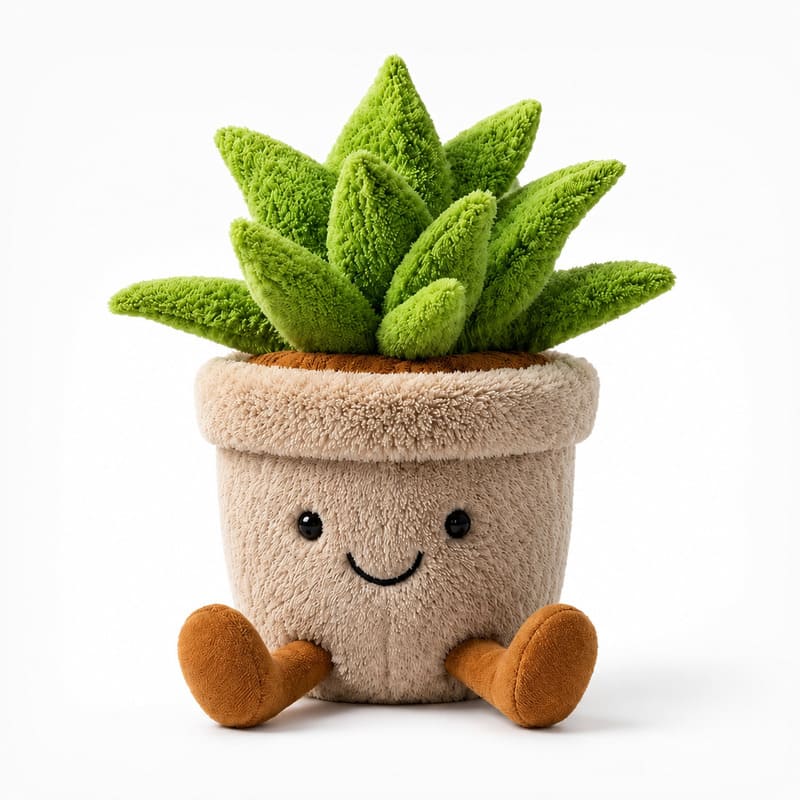 Succulent potted plant plush toy front view
