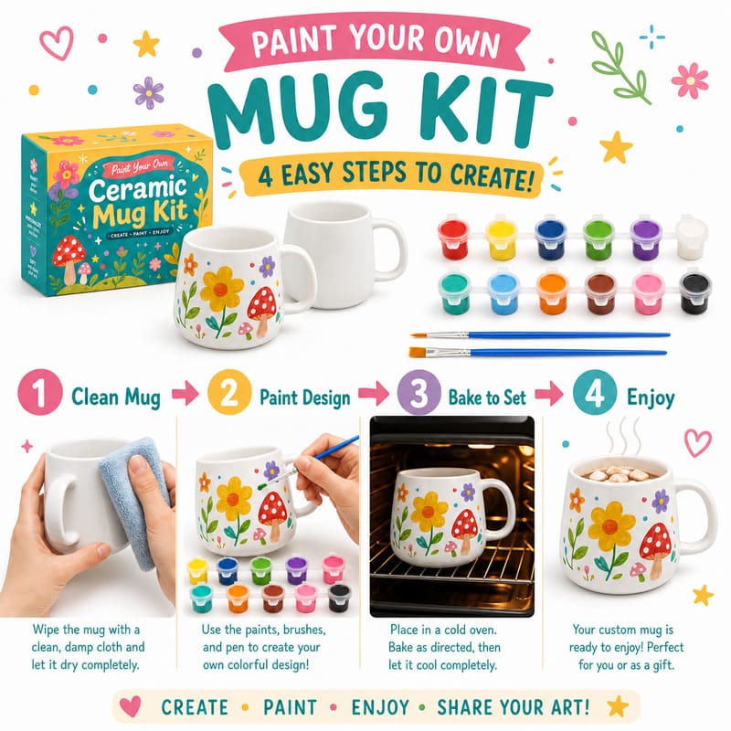 Sunflower mushroom mug painting kit size reference