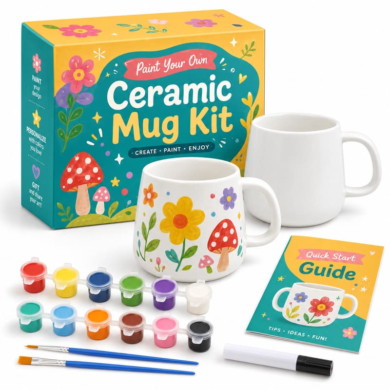 Sunflower mushroom mug painting kit front view