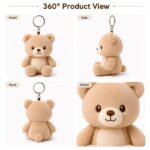Teddy bear plush keychain front side back view
