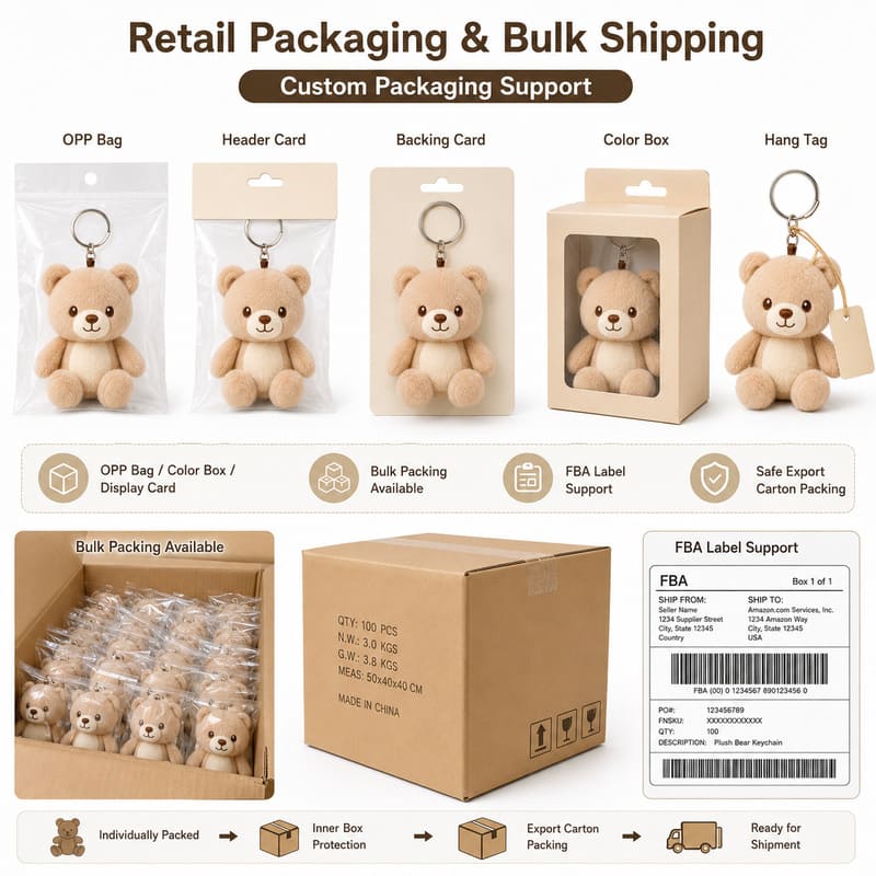 Teddy bear plush keychain design detail