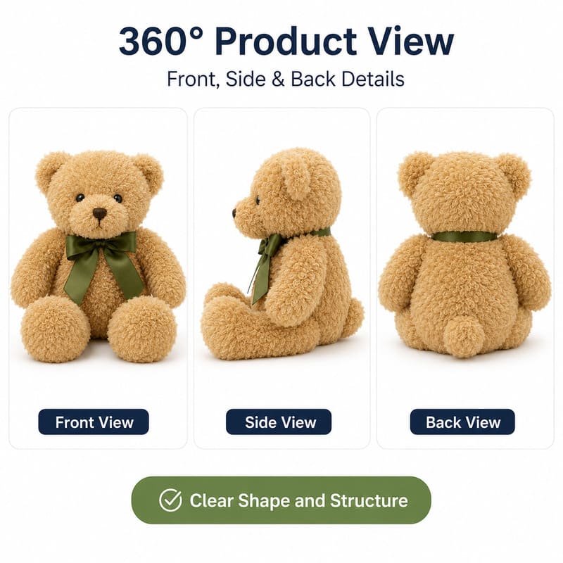 Teddy bear plush toy with scarf front side back view